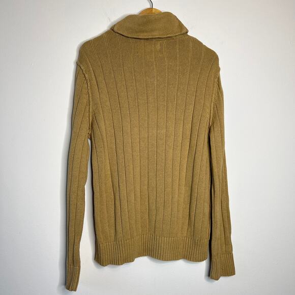 Eddie Bauer Sweater Mens Large Tan Shawl Collar Knit Grandpacore Linen Fisherman - Picture 2 of 9